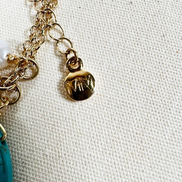 MAYAMAR Dipped 24K Gold Turquoise‎ Necklace Seashell Chain NWT Box RET $245 - Picture 8 of 10